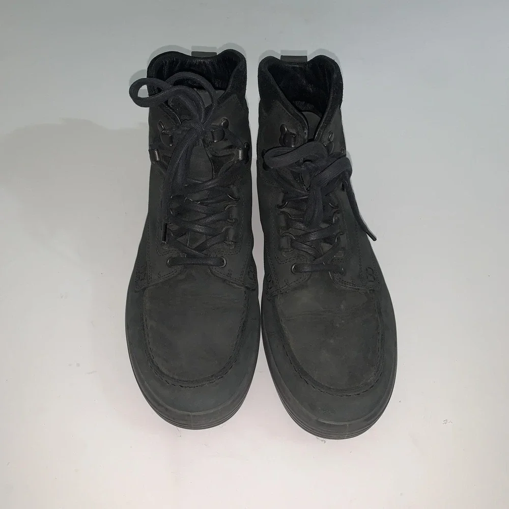 ECCO Boots Mens Size 11 Black Nubuck Combat Ankle Lace Up Casual Shoes